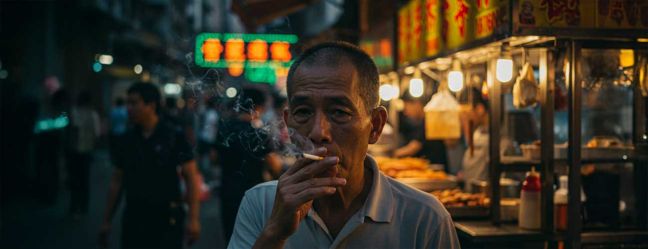 Old Man smoking in Hong Kong