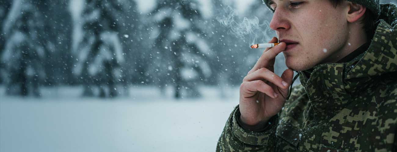 Finnish soldier smoking