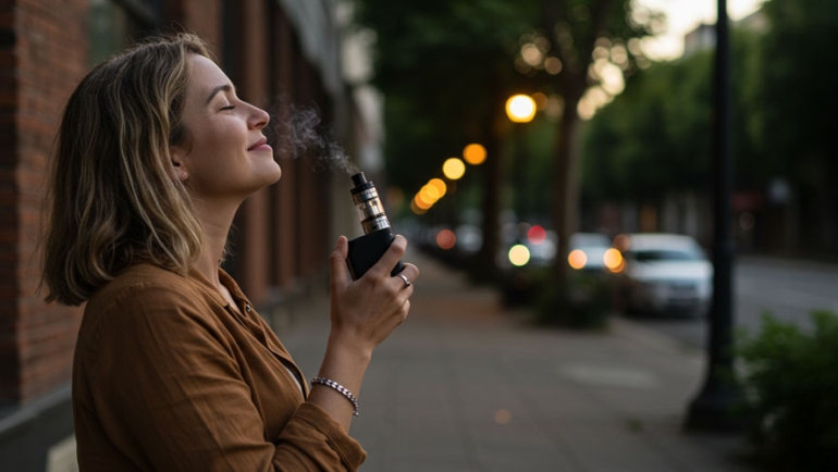 Lady vaping happy