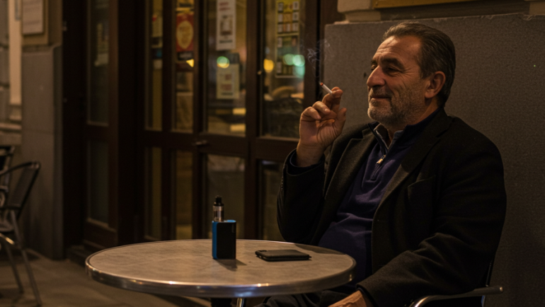 Spanish man smoking and vaping