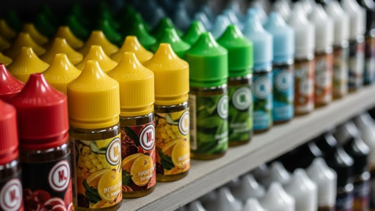 Bottles of flavoured vape juice