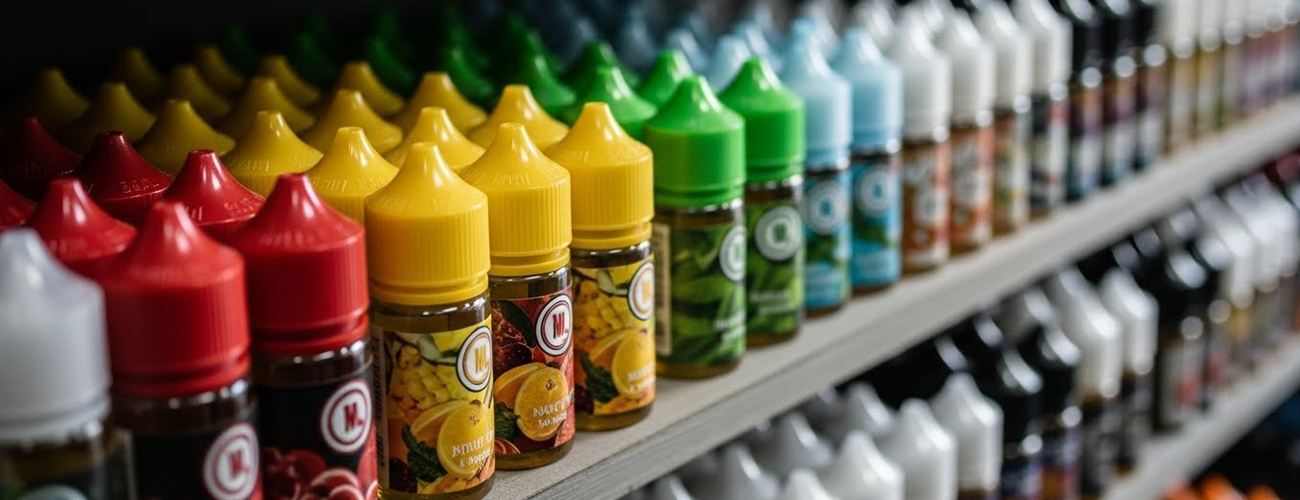 Bottles of flavoured vape juice